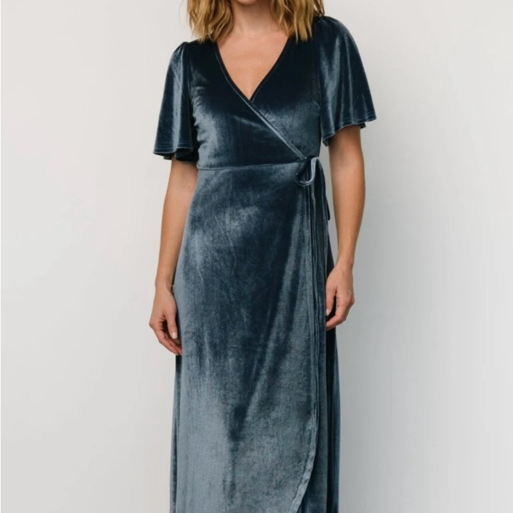 Baltic Born Velvet Maxi Dress in Slate Blue